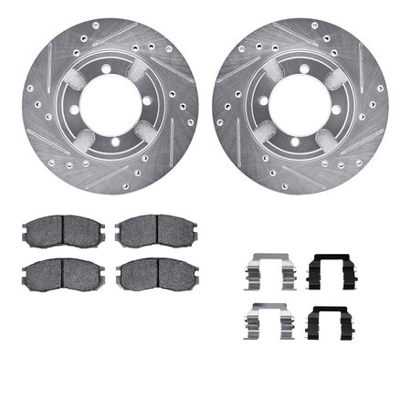 DYNAMIC FRICTION CO 7512-72030, Rotors-Drilled and Slotted-Silver w/ 5000 Advanced Brake Pads incl. Hardware, Zinc Coat 7512-72030